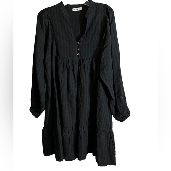 IN LOOM Black 100% Cotton Long Sleeve Peasant Dress Sz M - Picture 1 of 11